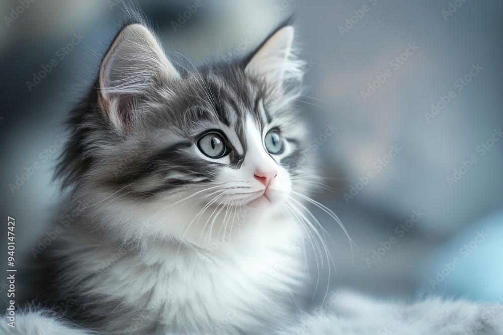 Siberian kitten blue with white 12 weeks old , ai Siberian kitten blue with white 12 weeks old , ai