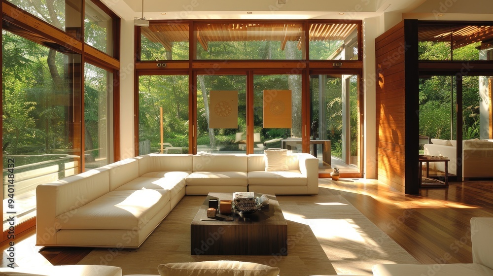 Fototapeta premium Modern Minimalist Living Room with Sunlit Ambiance