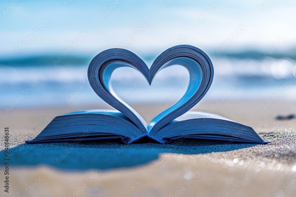 Book shaped like a heart on a beach. Book shaped like a heart on a beach.