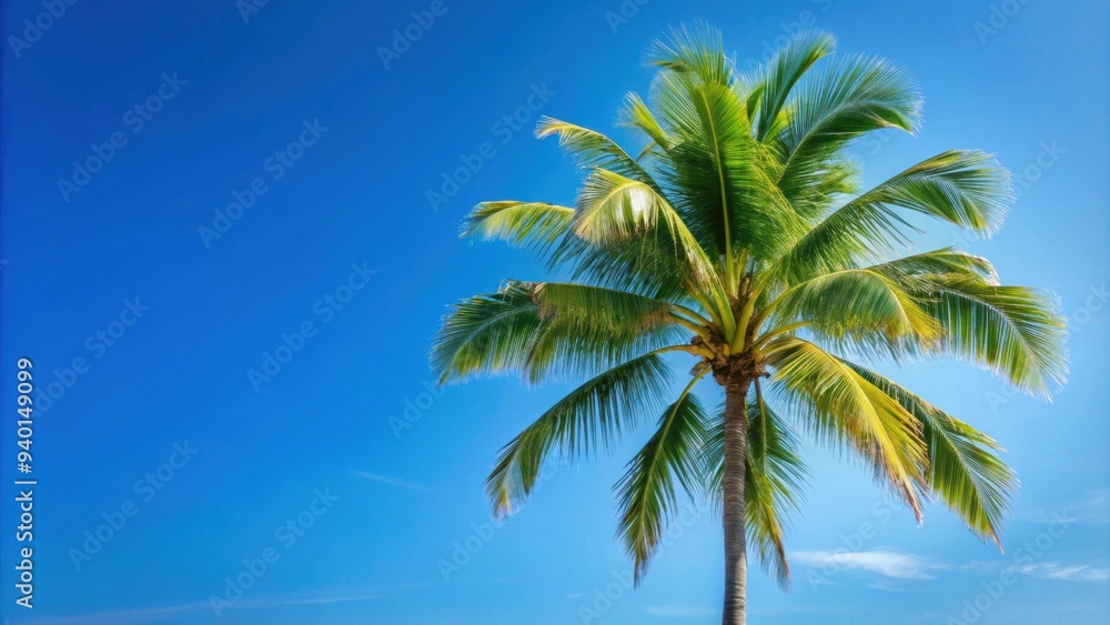Palm tree with clear blue sky in background, palm tree, tropical, paradise, vacation, relaxation, nature, exotic, summer, sky Palm tree with clear blue sky in background, palm tree, tropical, paradise, vacation, relaxation, nature, exotic, summer, sky