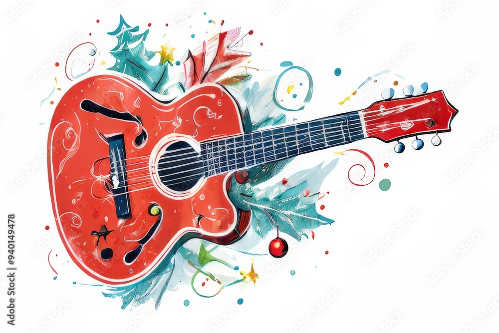 Obraz premium the AI Image Generator, Santa Claus playing guitar