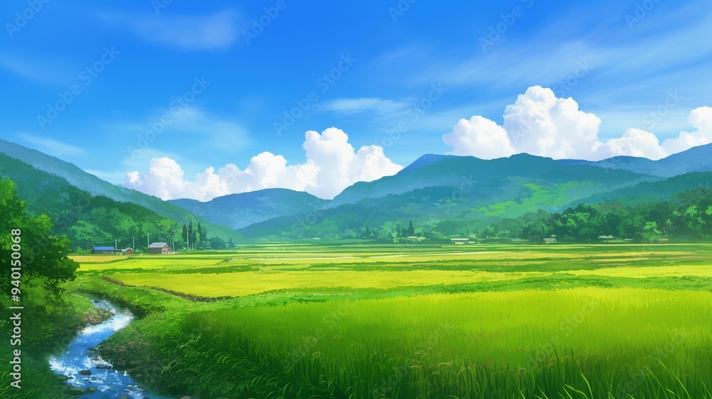 Naklejka premium 夏の田園風景3