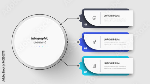 Business Central Circle Infographic Presentation with Abstract Design, 3 Numbers, and Icons