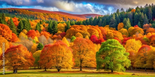 Vibrant autumn colors of maple trees in Glen Tanar , Glen Tanar, autumn, foliage, seasonal, vibrant, colors, trees photo