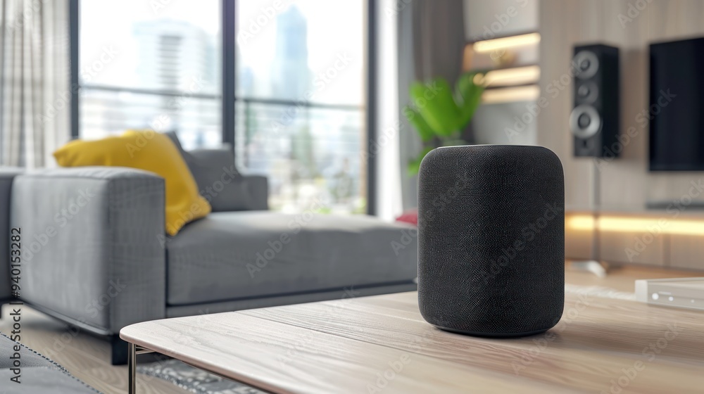 Modern Living Room with Smart Speaker Modern Living Room with Smart Speaker