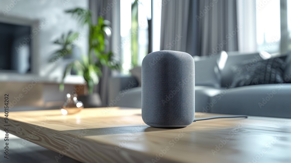 Smart Speaker on Coffee Table in Modern Living Room Smart Speaker on Coffee Table in Modern Living Room