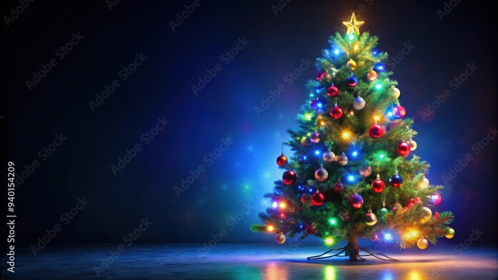 Christmas tree glowing in the dark night with colorful lights and decorations, Christmas, tree, night, glowing Christmas tree glowing in the dark night with colorful lights and decorations, Christmas, tree, night, glowing
