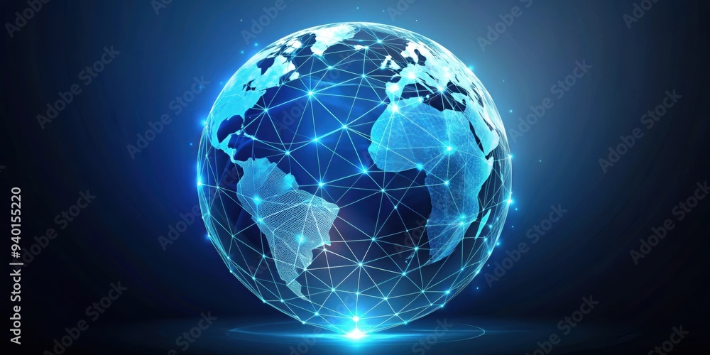 Glowing blue polygonal globe hologram, technology, future, digital, holographic, globe, world, internet Glowing blue polygonal globe hologram, technology, future, digital, holographic, globe, world, internet