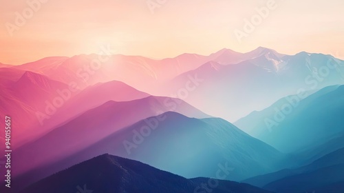 A stunning landscape of colorful mountains at sunrise, showcasing soft hues and serene beauty, perfect for nature and travel themes.