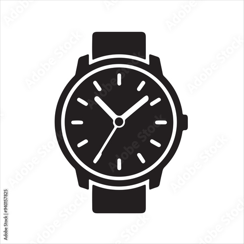 Hand watch with bracelet. Modern and classic accessory for men and women icon silhouette vector style with white background