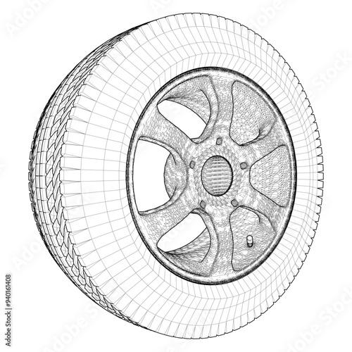 Car Wheel Rim Hub Tire Vector. Illustration Isolated On White Background. A Vector Illustration Of Car Wheel.