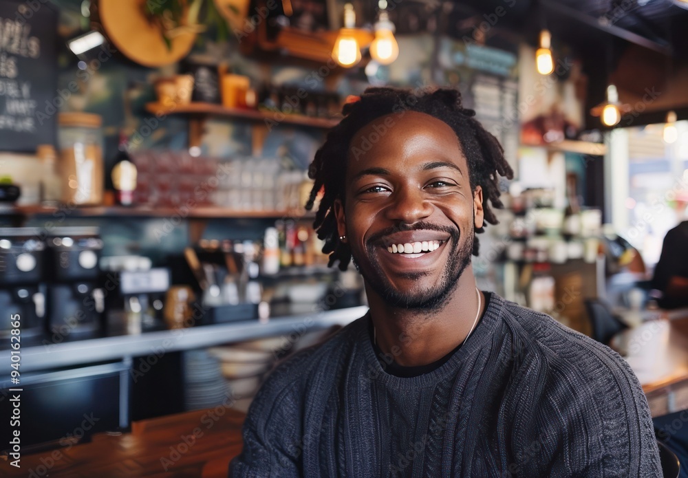 Smiling Man in a Cafe