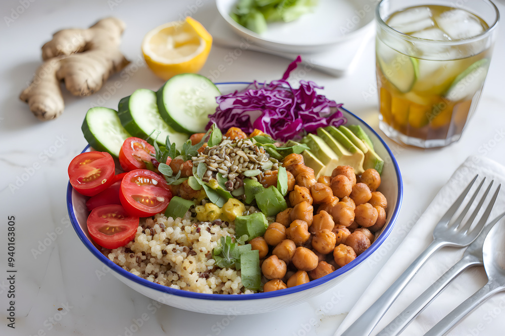 Vegan Buddha Bowl with Quinoa and Tahini Lemon Dressing Vegan Buddha Bowl with Quinoa and Tahini Lemon Dressing