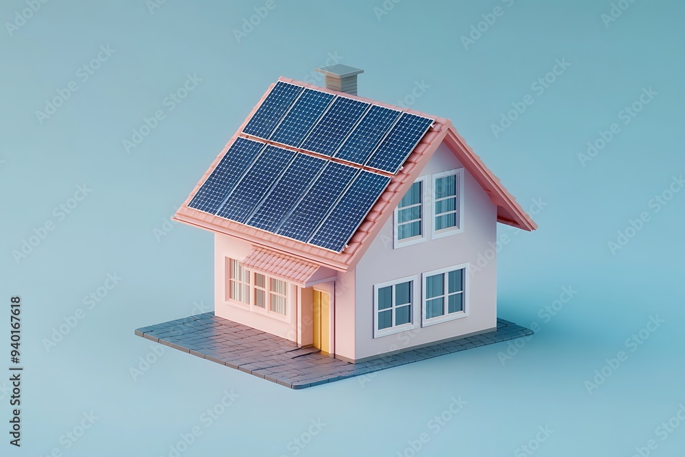 3D Solar Panel House Model for Residential Property Sale 3D Solar Panel House Model for Residential Property Sale
