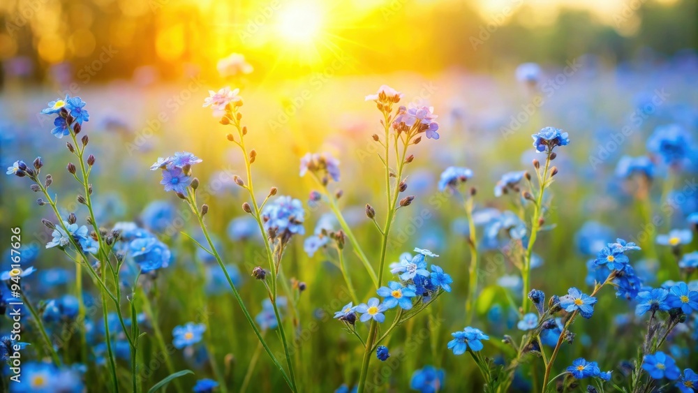 Fototapeta premium Beautiful wild blue flowers blooming in a meadow , nature, floral, blue, wild, meadow, blooming, vibrant, garden, plant