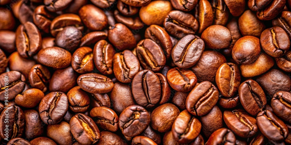 Fototapeta premium Close up shot of coffee beans, showing texture and detail, coffee beans, close up, texture, aromatic, roasted, caffeine
