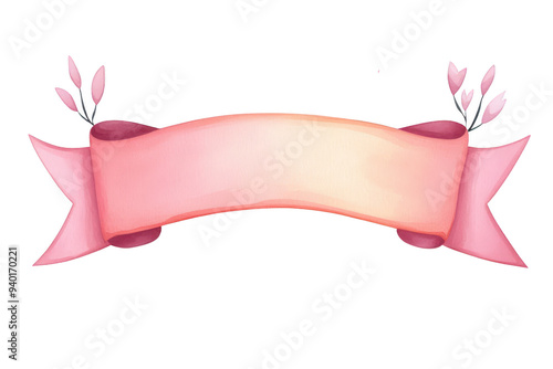 Elegant pink ribbon banner with flowers, perfect for invitations or announcements, adding a touch of charm to any design.