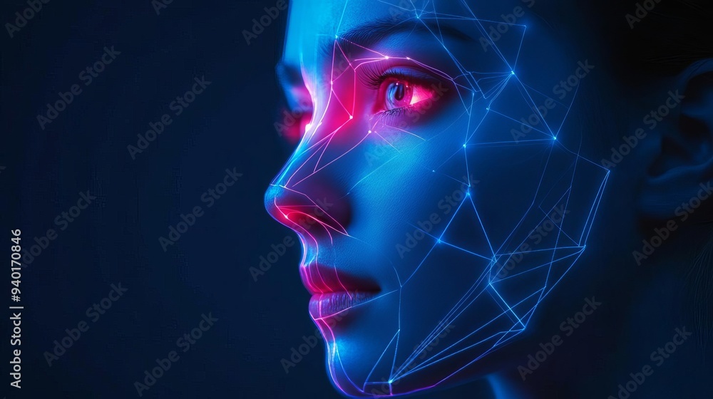 AI-driven facial recognition system enhancing security protocols, AI security, Advanced biometric technology. AI-driven facial recognition system enhancing security protocols, AI security, Advanced biometric technology.
