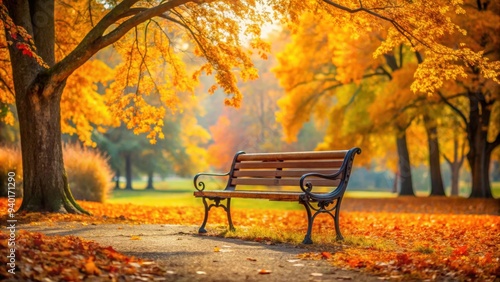 Bench in a beautiful autumn park , Bench, park, autumn, leaves, trees, relaxation, peaceful, tranquil, nature, foliage