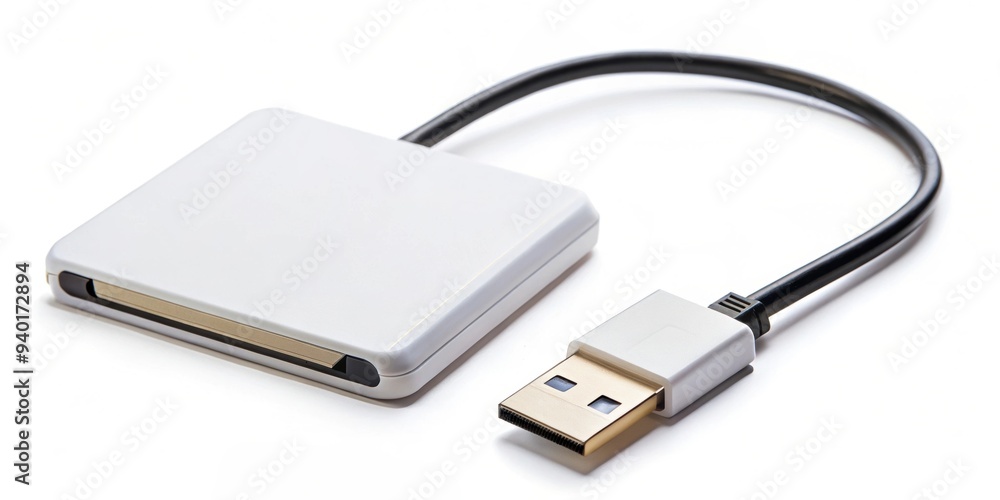 Fototapeta premium USB cable with built-in card reader to transfer photos and files easily, technology, connectivity, data transfer