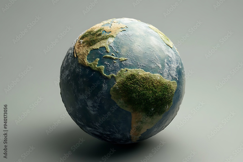 3D earth globe illustration with detailed map of continents, oceans, and clouds, perfect for business, travel, and geography projects 3D earth globe illustration with detailed map of continents, oceans, and clouds, perfect for business, travel, and geography projects