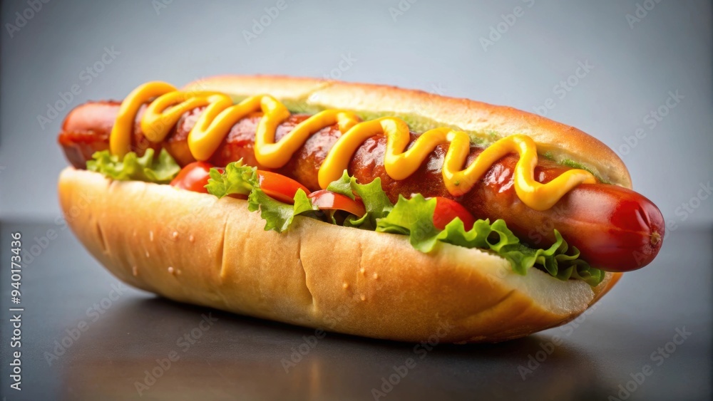 Delicious hotdog topped with ketchup and mustard, hotdog, food, fast food, snack, meal, grill, barbecue, condiments, tasty Delicious hotdog topped with ketchup and mustard, hotdog, food, fast food, snack, meal, grill, barbecue, condiments, tasty