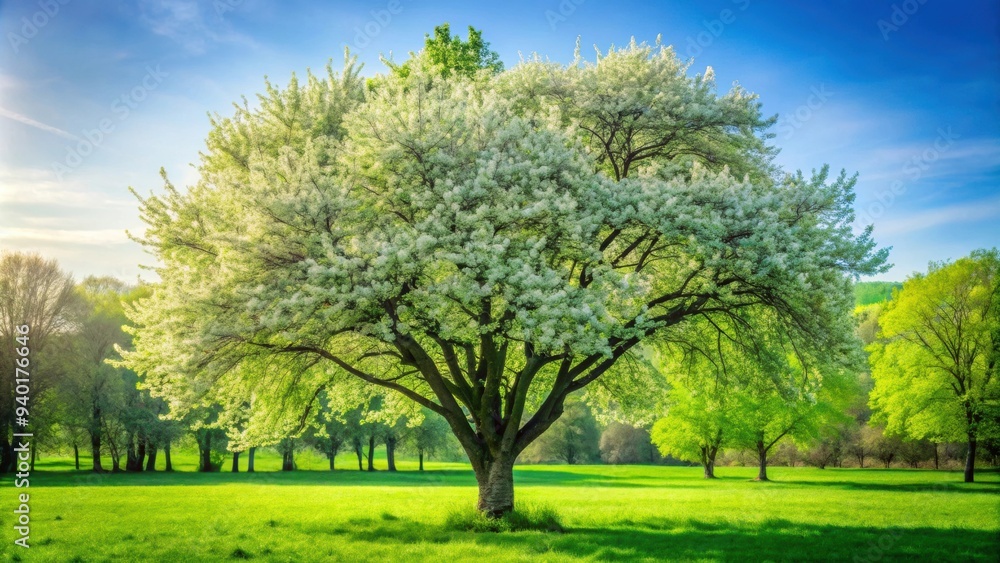 Lush green tree in full bloom during spring , nature, renewal, enchanting, vibrant, growth, beauty, seasonal, flora Lush green tree in full bloom during spring , nature, renewal, enchanting, vibrant, growth, beauty, seasonal, flora