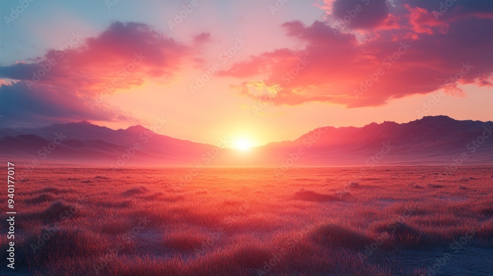 Obraz premium Sunset over Mountainous Landscape
