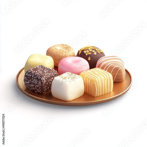 Traditional Diwali sweets, arranged on a platter, 3D illustration