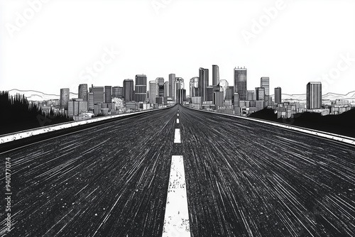 Journey's Curve: Paved Road Bending Toward Distant Adventures