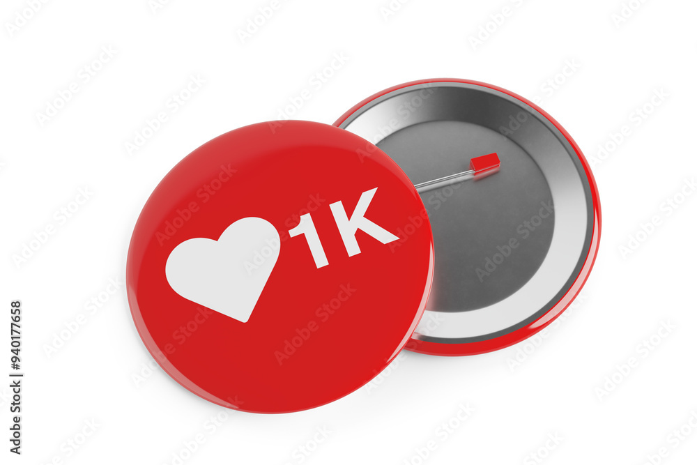 Red Badges Front and Back View with Social Media Network Love and Like Heart. 3d Rendering Red Badges Front and Back View with Social Media Network Love and Like Heart. 3d Rendering