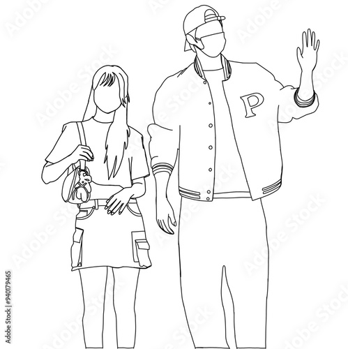 Illustration vector of Kpop airport fashion sketch. Airport idols of Korea. K-pop female fashion idol. A girl in comfortable casual wear