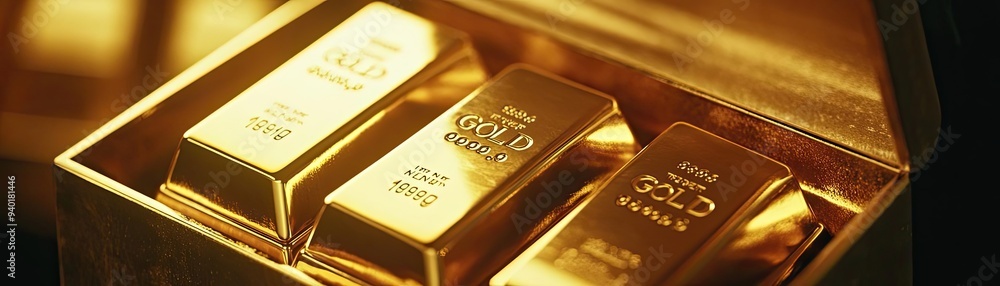 Luxury gold bars displayed elegantly in a golden box, symbolizing wealth and prosperity. Luxury gold bars displayed elegantly in a golden box, symbolizing wealth and prosperity.