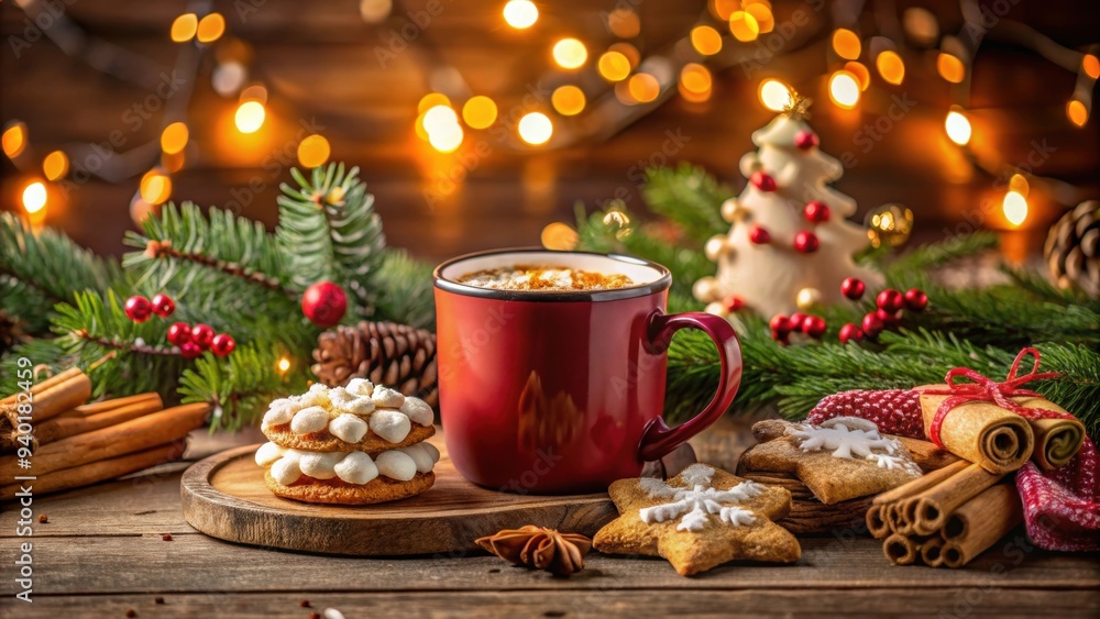 Cozy up and indulge in the sweetness of Christmas with a warm mug of hot chocolate and freshly baked cookies , Christmas Cozy up and indulge in the sweetness of Christmas with a warm mug of hot chocolate and freshly baked cookies , Christmas