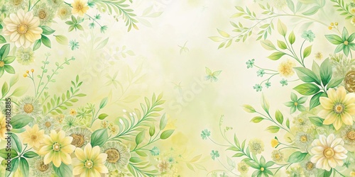 Delicate floral abstract pattern in soft yellow and green hues, floral, abstract, pattern, soft, pastels, delicate