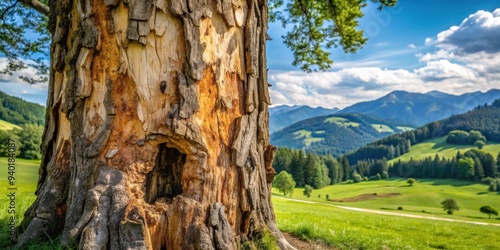 Old tree in Austria with wounds and peeling bark, majestic , majestic, Austria, tree, old, wounds, bark, peeling, textured photo