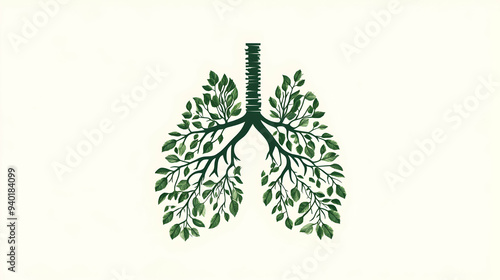 A minimalist design featuring a silhouette of lungs formed by clean, simple lines of green leaves and branches photo