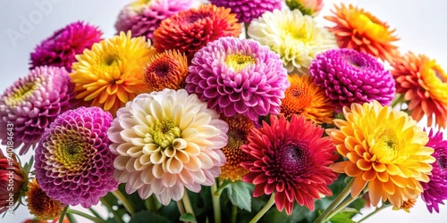 A beautiful bouquet of vibrant chrysanthemums on a white background, chrysanthemums, flowers, bouquet, colorful