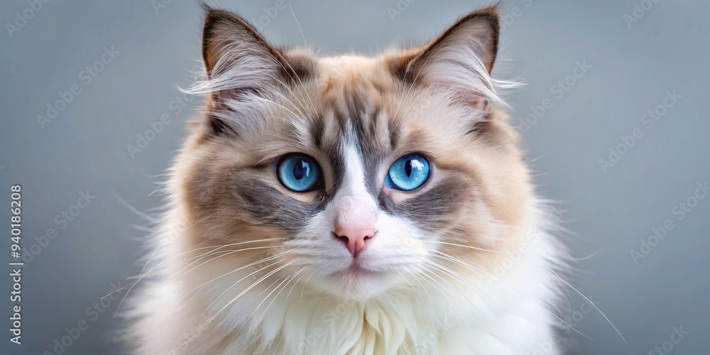 Ragdoll cat with stunning blue eyes, Ragdoll, cat, blue eyes, intense, striking, adorable, fluffy, pet, feline Ragdoll cat with stunning blue eyes, Ragdoll, cat, blue eyes, intense, striking, adorable, fluffy, pet, feline