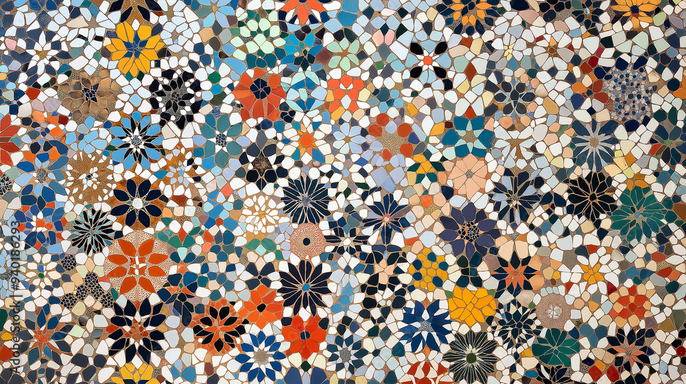 Pattern of Small Colorful Tiles Arranged in Intricate Designs Pattern of Small Colorful Tiles Arranged in Intricate Designs