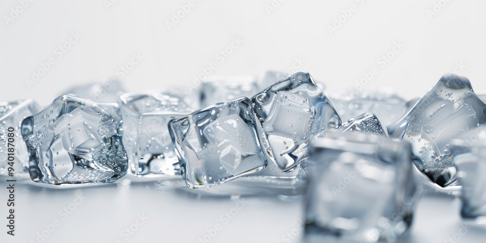 Melted ice cubes are isolated on a white backdrop, with soft shadows and low contrast. Melted ice cubes are isolated on a white backdrop, with soft shadows and low contrast.