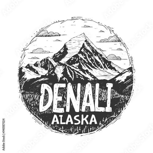 Denali National Park, USA Illustration Clip Art Design Shape. Bison Animal Silhouette Icon Vector.	
