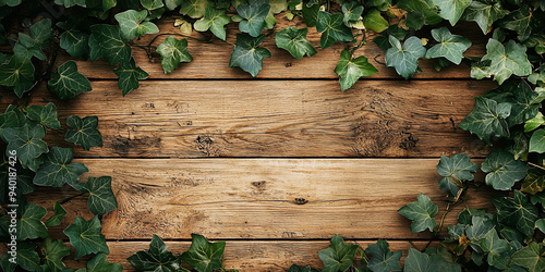 A wooden wall with green leaves growing on it, generative AI