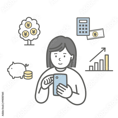 スマホで資産運用する女性