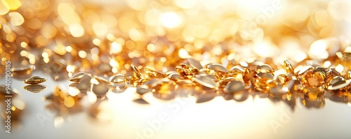 A stunning close-up of shimmering gold particles, reflecting light beautifully, perfect for illustrating luxury and wealth.