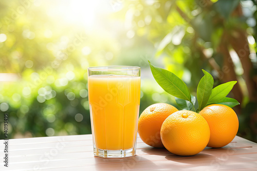 glass of orange juice and fruits photo