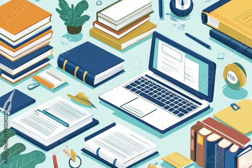 Wallpaper Mural Illustration of educational learning tools set on table created with Generative AI Torontodigital.ca