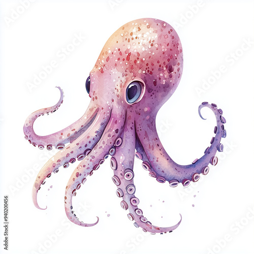 a squid, watercolor style, ...