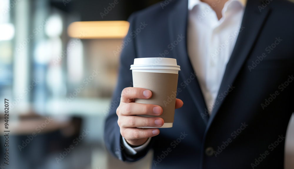 close-up coffee cup in businessman's hand close-up coffee cup in businessman's hand