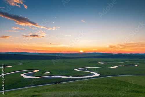 Scenery of Mozhigele River in Hulunbuir Grassland, Hulunbuir City, Inner Mongolia Autonomous Region, China photo